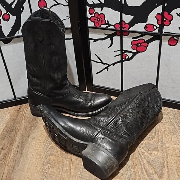 Double H‎ Pointed Black Cowboy Boots Size 10 main image 8